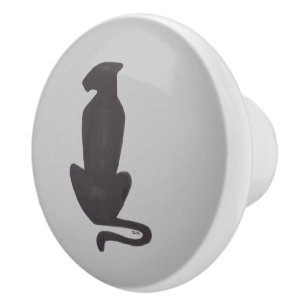 Black Cat Silhouette grise ceramique bouton