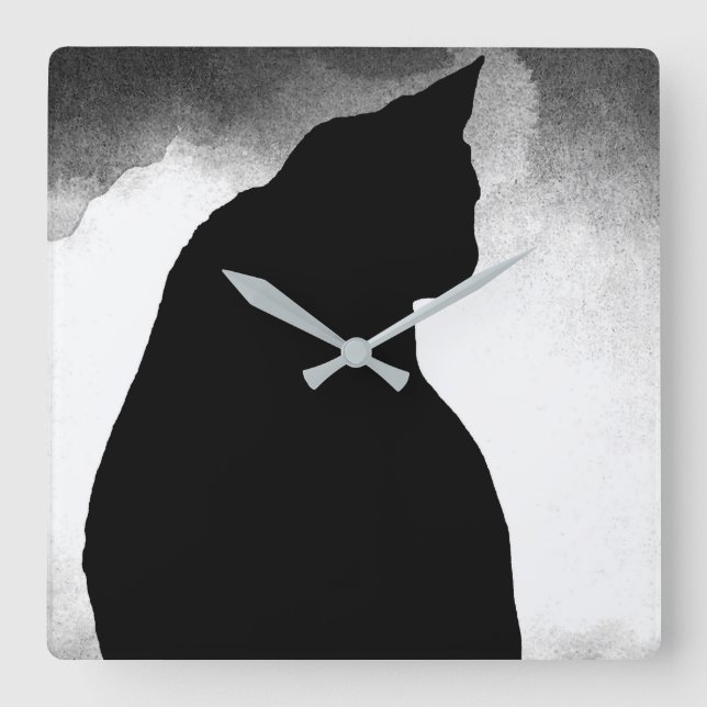 Black Cat Silhouette Quadratische Wanduhr (Vorderseite)