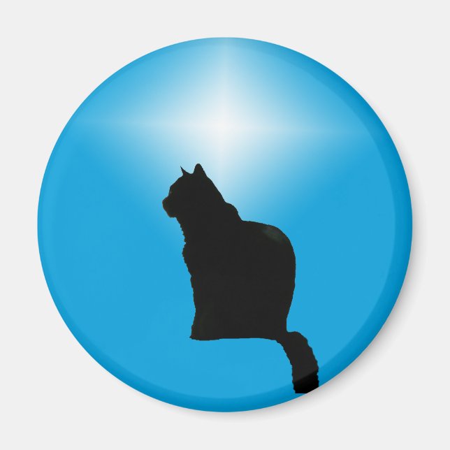 Black Cat Silhouette und Star - Magnet (Vorne)