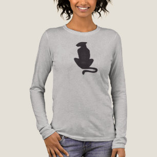 Black Cat Silhouette Weibchen Graues Shirt mit lan