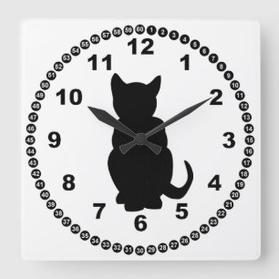 Black Cat Silhouette Witch's Familiar Quadratische Wanduhr