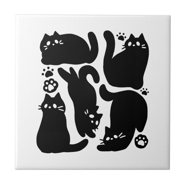 Black Cat Silhouetten - Niedliches Feline Design Fliese (Vorderseite)