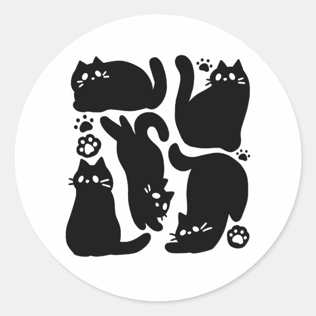 Black Cat Silhouetten - Niedliches Feline Design Runder Aufkleber (Vorderseite)