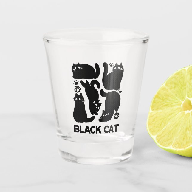 Black Cat Silhouetten - Niedliches Feline Design Schnapsglas (Vorderseite)