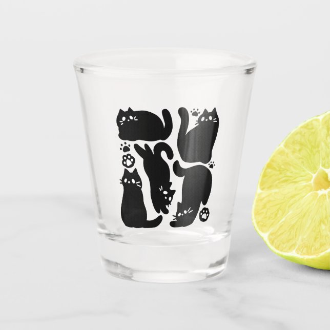 Black Cat Silhouetten - Niedliches Feline Design Schnapsglas (Vorderseite)