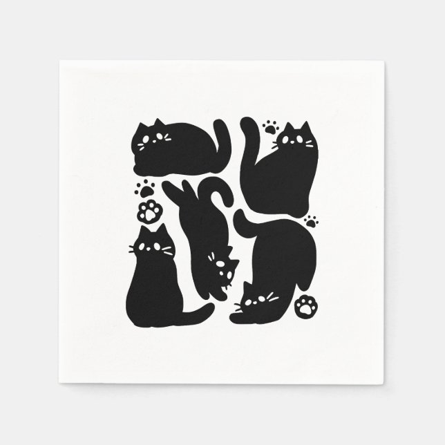 Black Cat Silhouetten - Niedliches Feline Design Serviette (Vorderseite)
