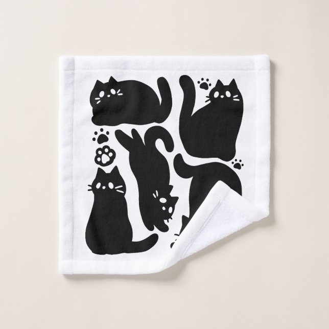 Black Cat Silhouetten - Niedliches Feline Design Waschlappen (Waschlappen)