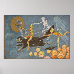 Black Cat Skeleton Ghost Hexendemon Poster