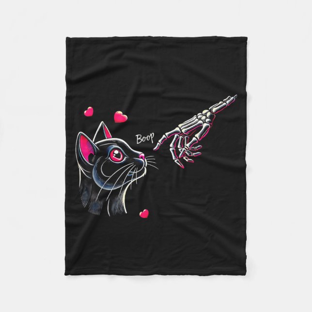 Black Cat Skeleton Hand Boop Valentine's Day Pet O Fleecedecke (Vorderseite)