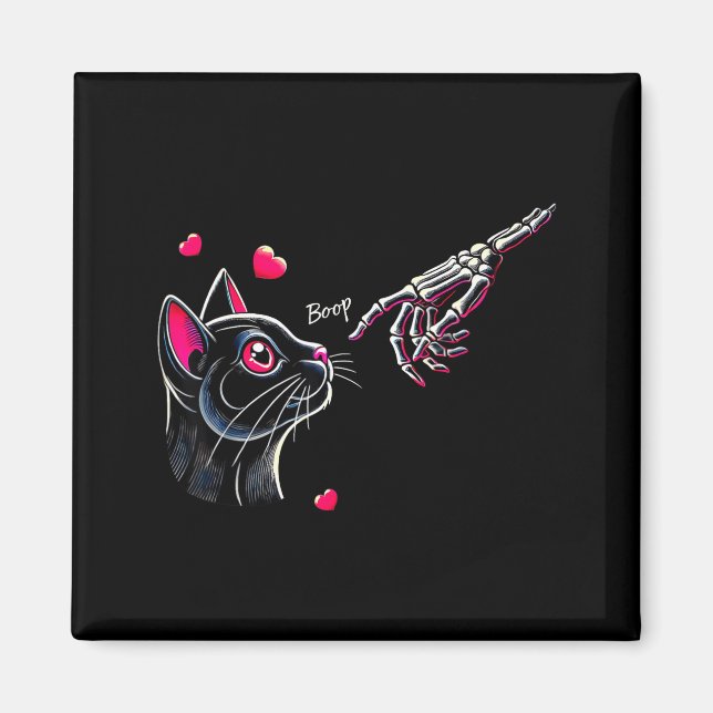 Black Cat Skeleton Hand Boop Valentine's Day Pet O Magnet (Vorne)