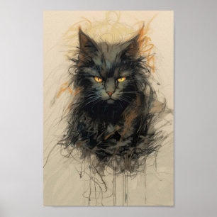 Black Cat Sketch "Feline Enigma" Poster
