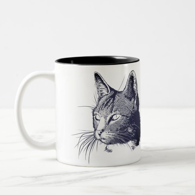 Black Cat Sketch Zweifarbige Tasse (Links)