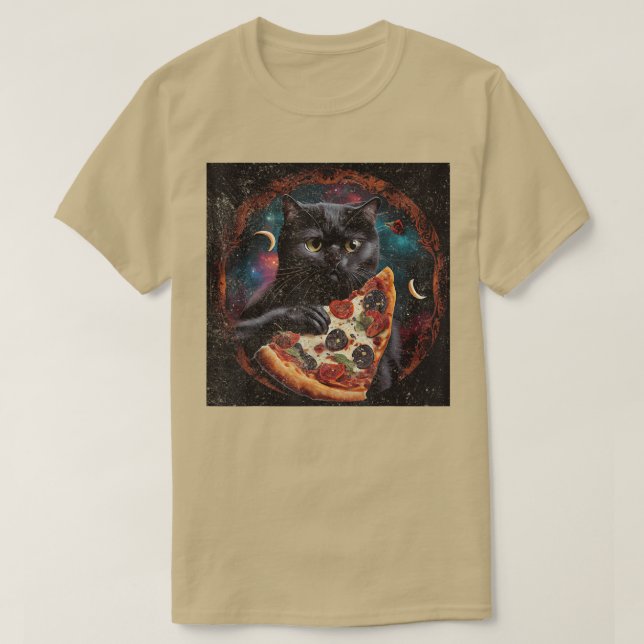 Black Cat Sloth Pizza T-Shirt (Design vorne)