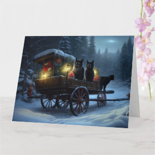 Black Cat Snowy Sleigh Ride Weihnachtsdekor Karte