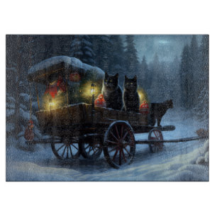 Black Cat Snowy Sleigh Ride Weihnachtsdekor Schneidebrett