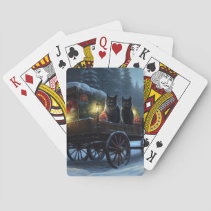 Black Cat Snowy Sleigh Ride Weihnachtsdekor Spielkarten