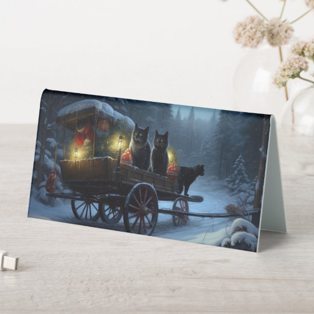 Black Cat Snowy Sleigh Ride Weihnachtsdekor Tischaufsteller (In Situ (Tisch))