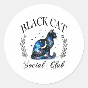 Black Cat Social Club Celestial Cat Halloween Goth Runder Aufkleber