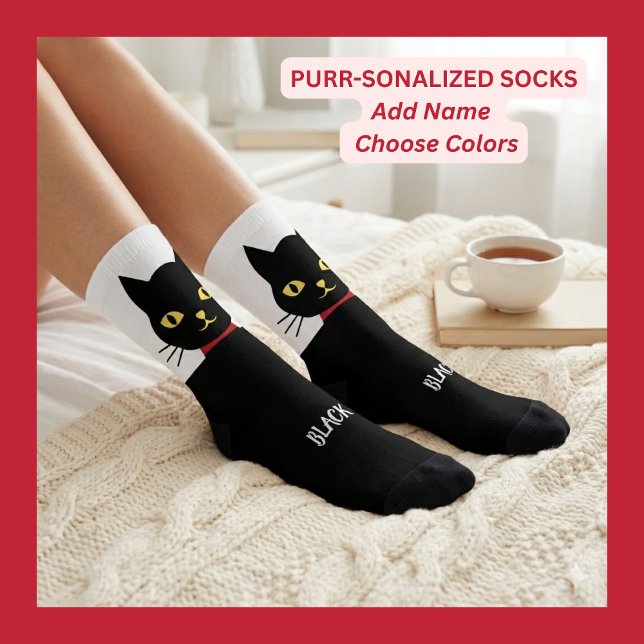 Black Cat Socks Gift for Cat Lovers Socken (Personalized Black Cat Socks, The perfect Custom Socks for any black cat lovers. For Cat Mom And dad)