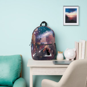 Black Cat Space Shooting Star Bedruckter Rucksack