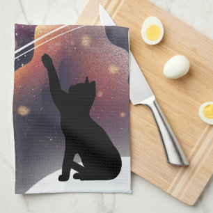 Black Cat Space Shooting Star Geschirrtuch