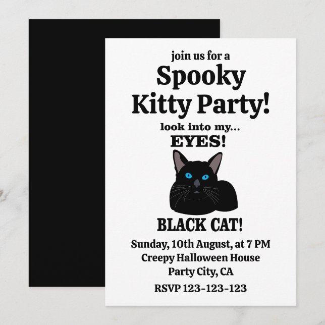 Black Cat Spooky Kitty Party Black Cat Einladung (Vorne/Hinten)