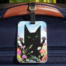 Black Cat Spring Fever:  Kitty and Flowers Gepäckanhänger