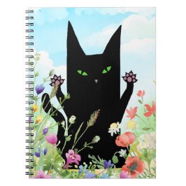 Black Cat Spring Fever:  Kitty and Flowers Notizblock