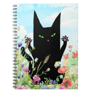 Black Cat Spring Fever:  Kitty and Flowers Notizblock