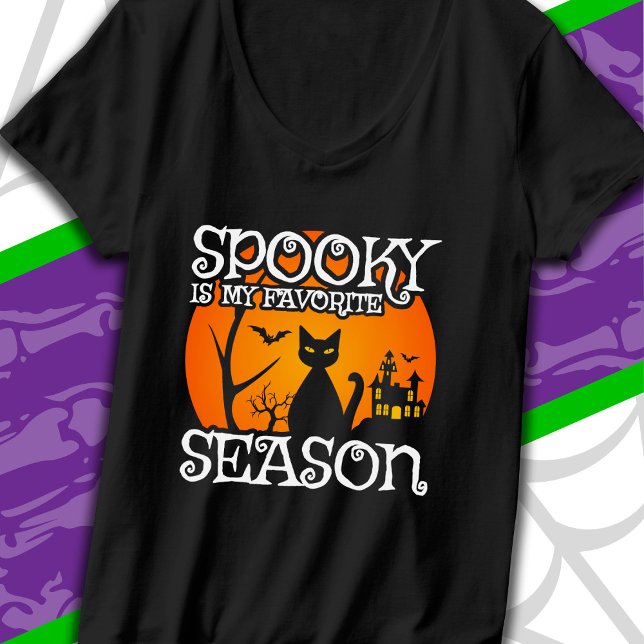 Black Cat Spuk Spooky Season Happy Halloween T-Shirt (Von Creator hochgeladen)