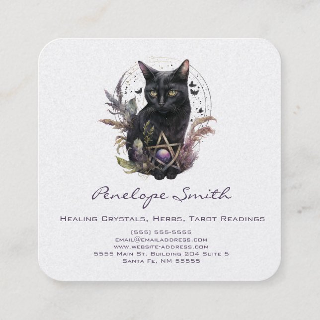 Black Cat Square Business Card Quadratische Visitenkarte (Rückseite)