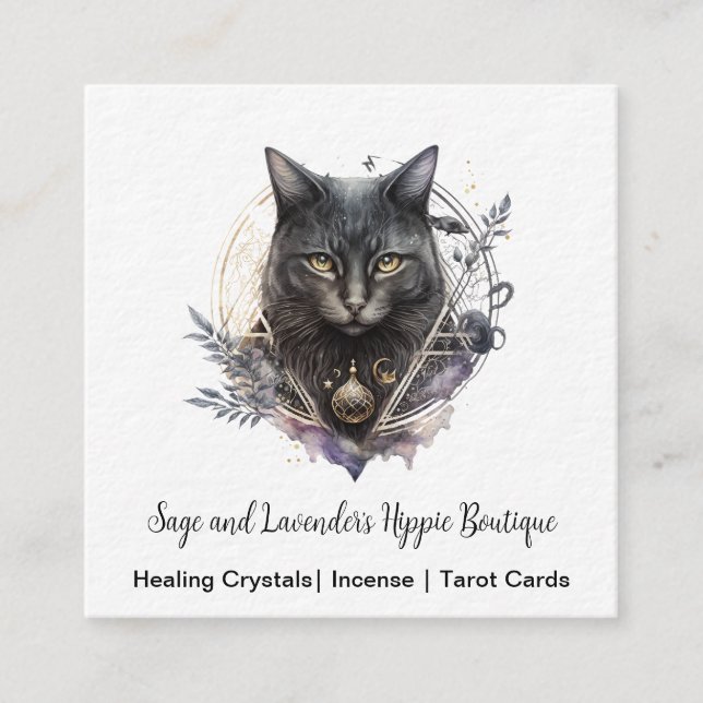 Black Cat Square Business Card Quadratische Visitenkarte (Vorderseite)