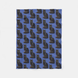 Black Cat Staring Ominous Foto Cutout Blue Fleecedecke