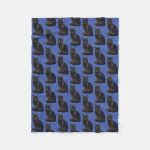 Black Cat Staring Ominous Foto Cutout Blue Fleecedecke