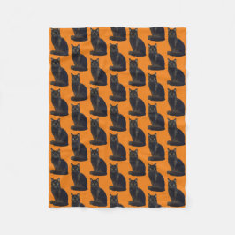 Black Cat Staring Ominous Foto Cutout Orange Fleecedecke