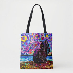 Black Cat Starry Night Tasche