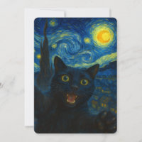 Black Cat Starry Night Van Gogh Cat Selfie