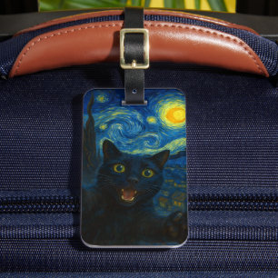 Black Cat Starry Night Van Gogh Cat Selfie Gepäckanhänger