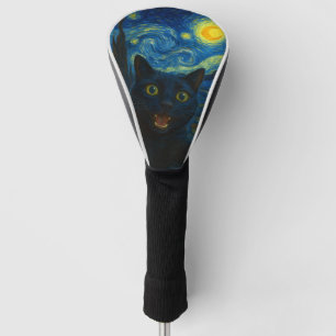 Black Cat Starry Night Van Gogh Cat Selfie Golf Headcover