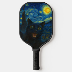 Black Cat Starry Night Van Gogh Cat Selfie Pickleball Schläger