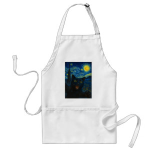 Black Cat Starry Night Van Gogh Cat Selfie Schürze