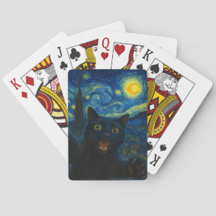 Black Cat Starry Night Van Gogh Cat Selfie Spielkarten