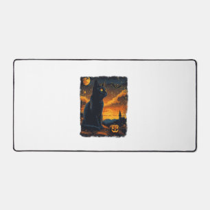Black Cat Starry Night Van Gogh Pumpkins Bats Hall Schreibtischunterlage