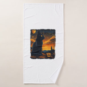 Black Cat Starry Nuit Van Gogh Citrouilles Bats Ha