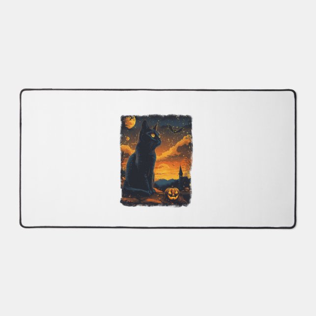 Black Cat Starry Nuit Van Gogh Citrouilles Bats Ha (Recto)