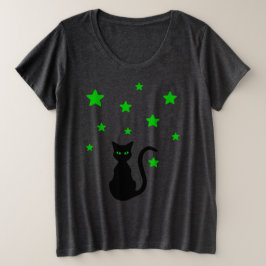 Black Cat Stars Plus Size T - Shirt