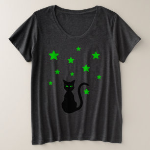 Black Cat Stars Plus Size T - Shirt