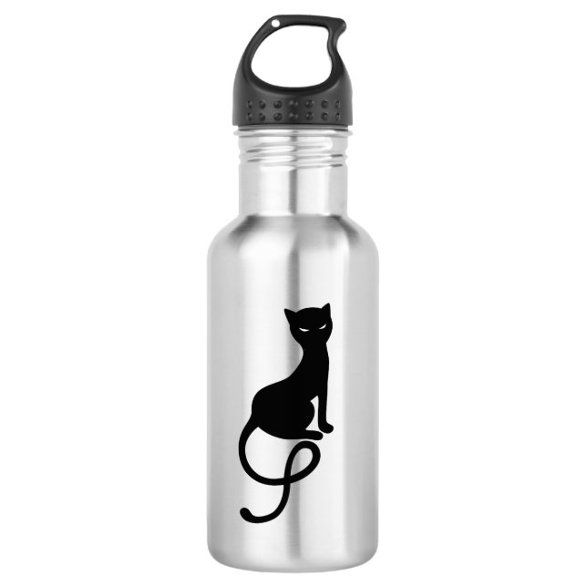Black Cat Stilvoll Schöne Kitty Edelstahlflasche (Vorderseite)