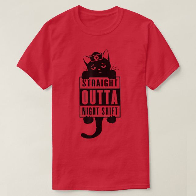Black Cat Straight Outta Night Shift Stethoscope N T-Shirt (Design vorne)