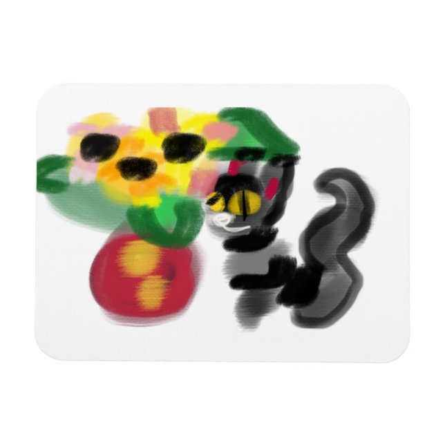Black cat sunflowers  magnet (Horizontal)